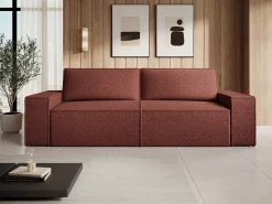 Sofá de 4 lugares convertível em tecido chenille cor bordô AMELIA