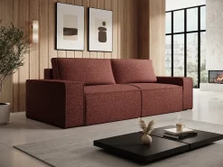 Sofá de 4 lugares convertível em tecido chenille cor bordô AMELIA