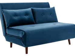Sofá de 2 lugares convertível veludo azul-escuro estilo habitat jovem URIBIA