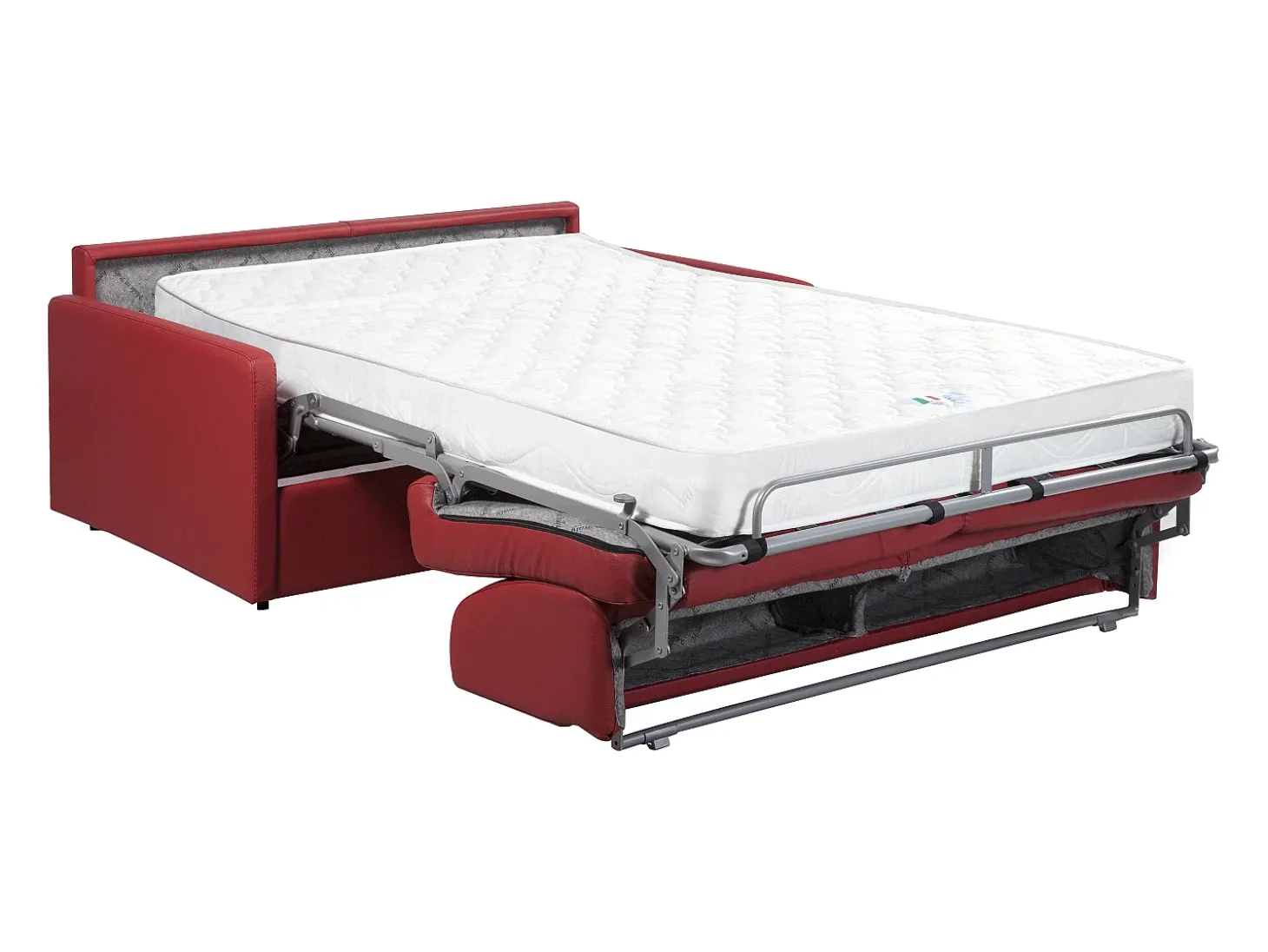 Sofá de 3 lugares convertível abertura rápida couro sintético vermelho assento espuma viscoelástica 140 cm colchão 22 cm CALIFE