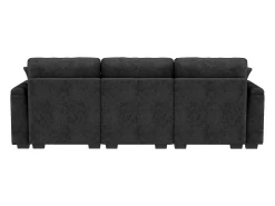 Sofá de 3 lugares em chenille cinzento - Almofadas, mesa de apoio dobrável, entradas USB e espaço para arrumação.