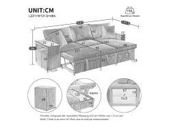 Sofá de 3 lugares em L - com portas USB de carregamento - com almofadas - sofá de canto conversível - cinza