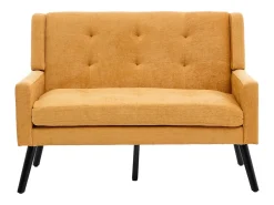 Sofá de 2 lugares em linho amarelo - Pés em madeira antiderrapante - Ideal para sala de estar, quarto e escritório