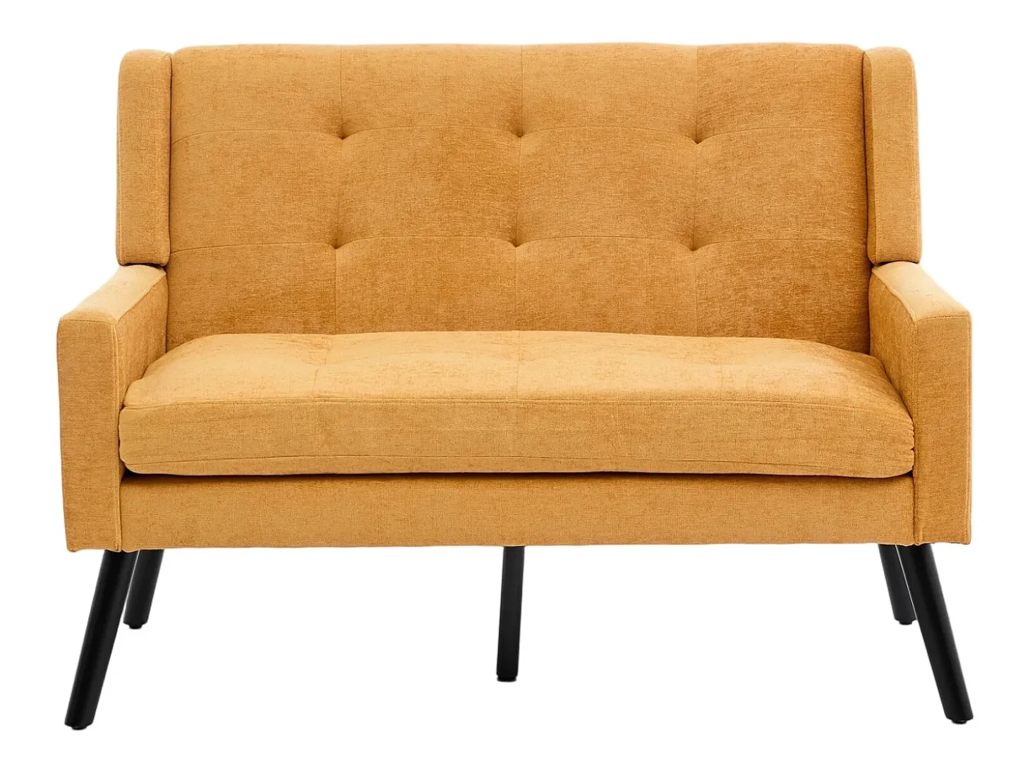 Sofá de 2 lugares em linho amarelo - Pés em madeira antiderrapante - Ideal para sala de estar, quarto e escritório