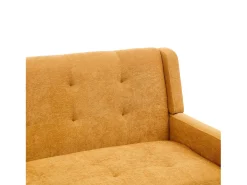 Sofá de 2 lugares em linho amarelo - Pés em madeira antiderrapante - Ideal para sala de estar, quarto e escritório