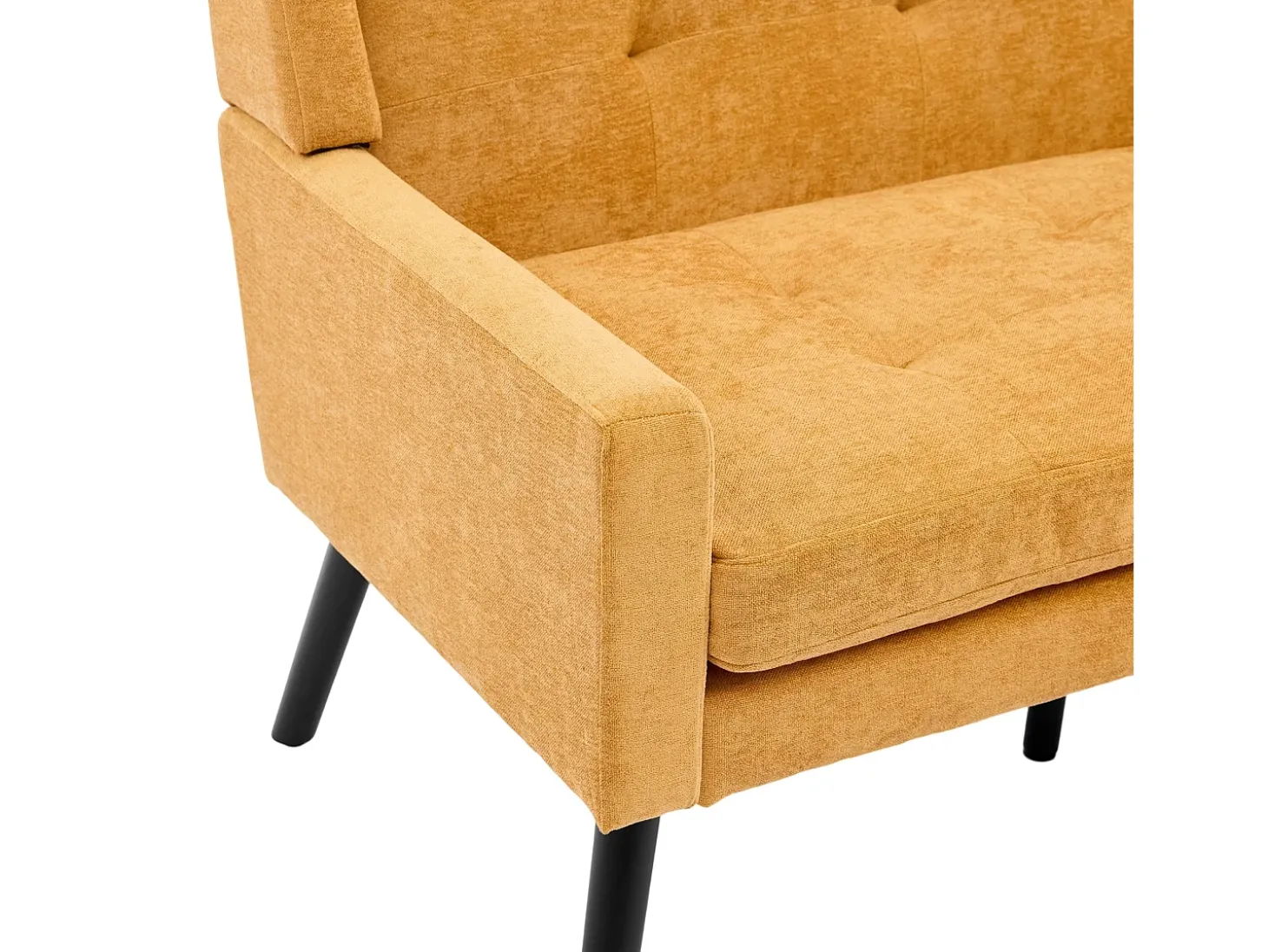 Sofá de 2 lugares em linho amarelo - Pés em madeira antiderrapante - Ideal para sala de estar, quarto e escritório