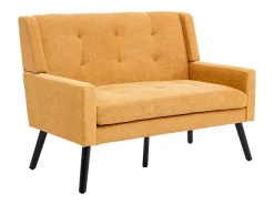 Sofá de 2 lugares em linho amarelo - Pés em madeira antiderrapante - Ideal para sala de estar, quarto e escritório