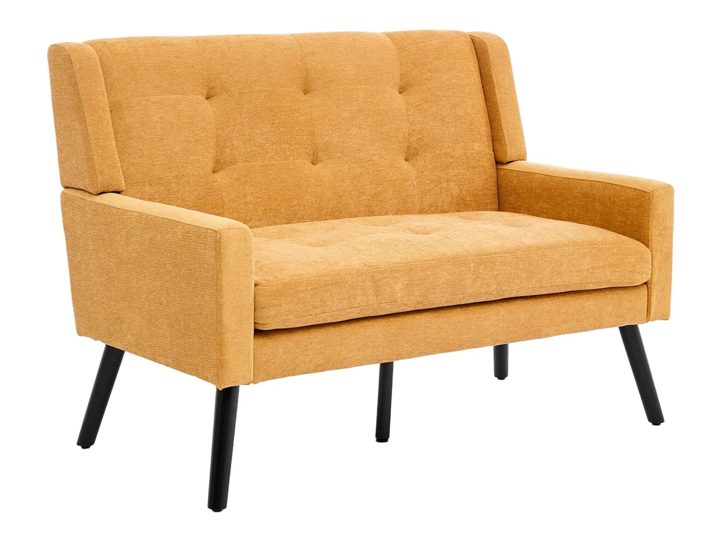 Sofá de 2 lugares em linho amarelo - Pés em madeira antiderrapante - Ideal para sala de estar, quarto e escritório