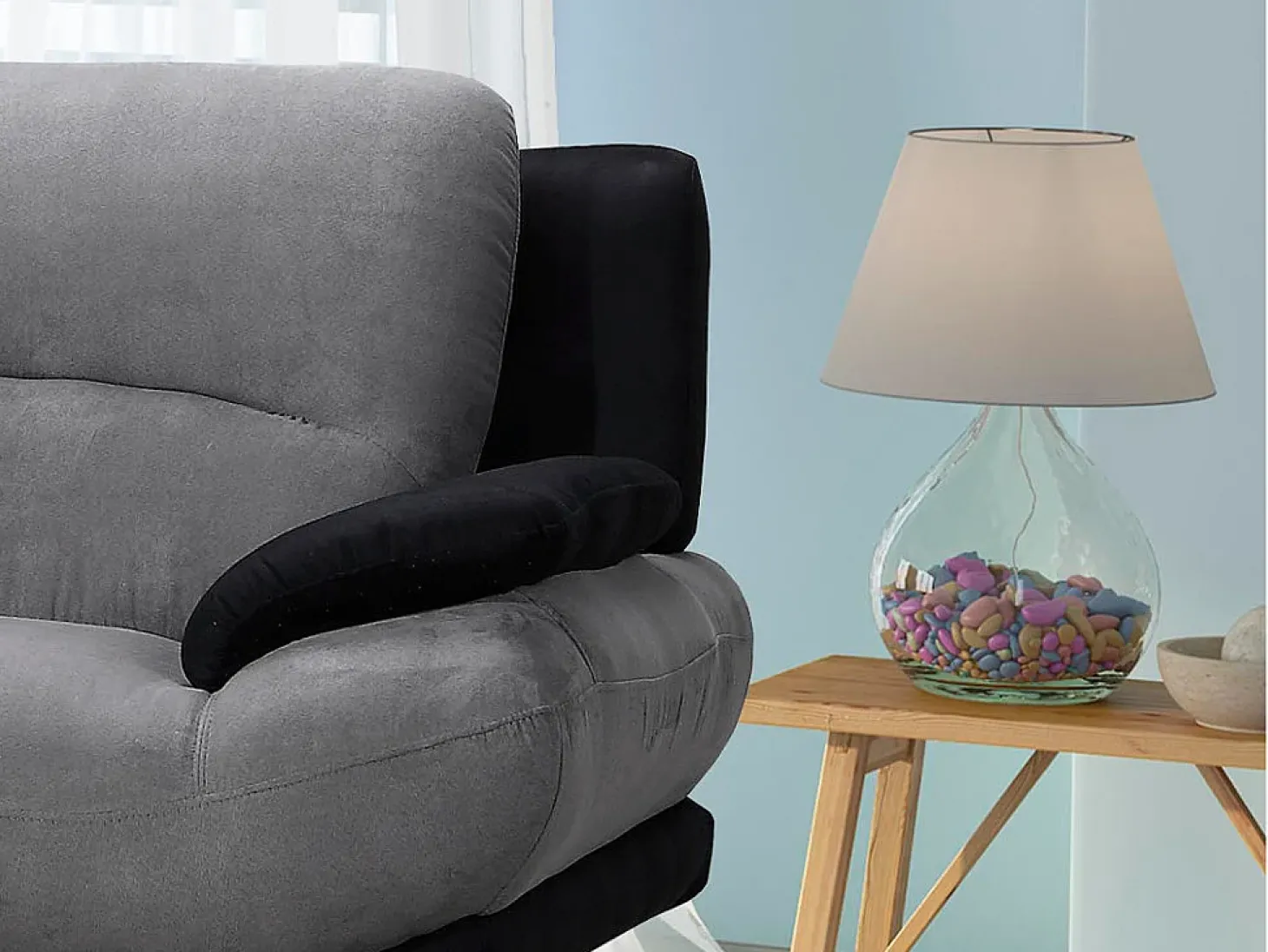 Sofá de 3 lugares em microfibra Bicolor cinza e preto - MUSKO