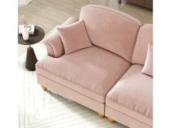 Sofá de 3 lugares em tecido chenille rosa - Com apoio lombar e saia plissada removível.