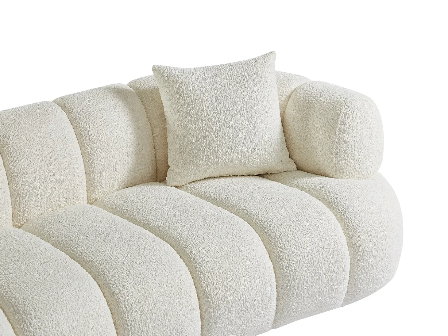 Sofá de 3 lugares em tecido bouclette branco-pérola COLIANI