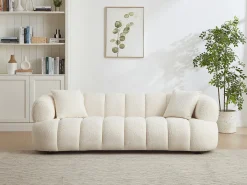 Sofá de 3 lugares em tecido bouclette branco-pérola COLIANI