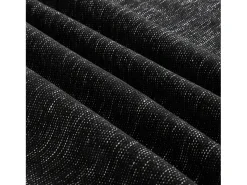Sofá de 3 lugares em tecido chenille preto - Com apoio lombar e saia plissada removível.