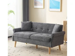Sofá de 2 lugares em tecido chenille com almofadas grossas - 162 x 74 x 77 cm - para sala de estar, quarto - Cinza claro