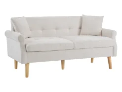 Sofá de 2 lugares em tecido chenille com almofadas grossas - 162 x 74 x 77 cm - para sala de estar, quarto - Bege