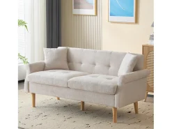 Sofá de 2 lugares em tecido chenille com almofadas grossas - 162 x 74 x 77 cm - para sala de estar, quarto - Bege