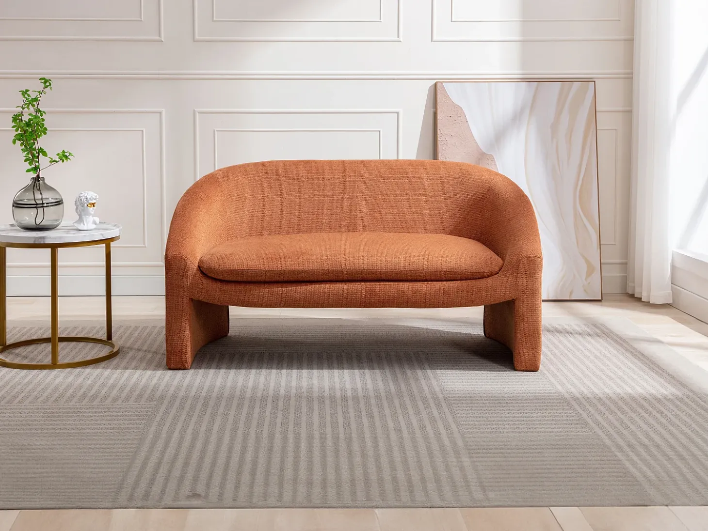 Sofá de 2 lugares em tecido cor terracota estilo design OSSANA