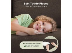 Sofá de 3 lugares em Teddy Velvet, sofá grande do sofá direito em madeira maciça, sofre com apoios de braços, 210 x 79 x 89 cm - marrom