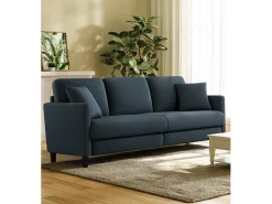 Sofá de 3 lugares em Teddy Velvet, sofá grande do sofá direito em madeira maciça, sofre com apoios de braços, 210 x 79 x 89 cm, azul-cinza-cinza