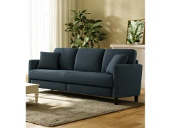 Sofá de 3 lugares em Teddy Velvet, sofá grande do sofá direito em madeira maciça, sofre com apoios de braços, 210 x 79 x 89 cm, azul-cinza-cinza