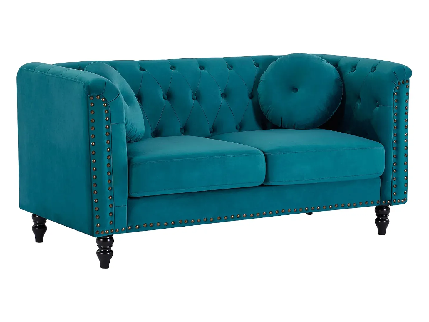 Sofá de 2 lugares em veludo azul-esverdeado estilo charme TURNER