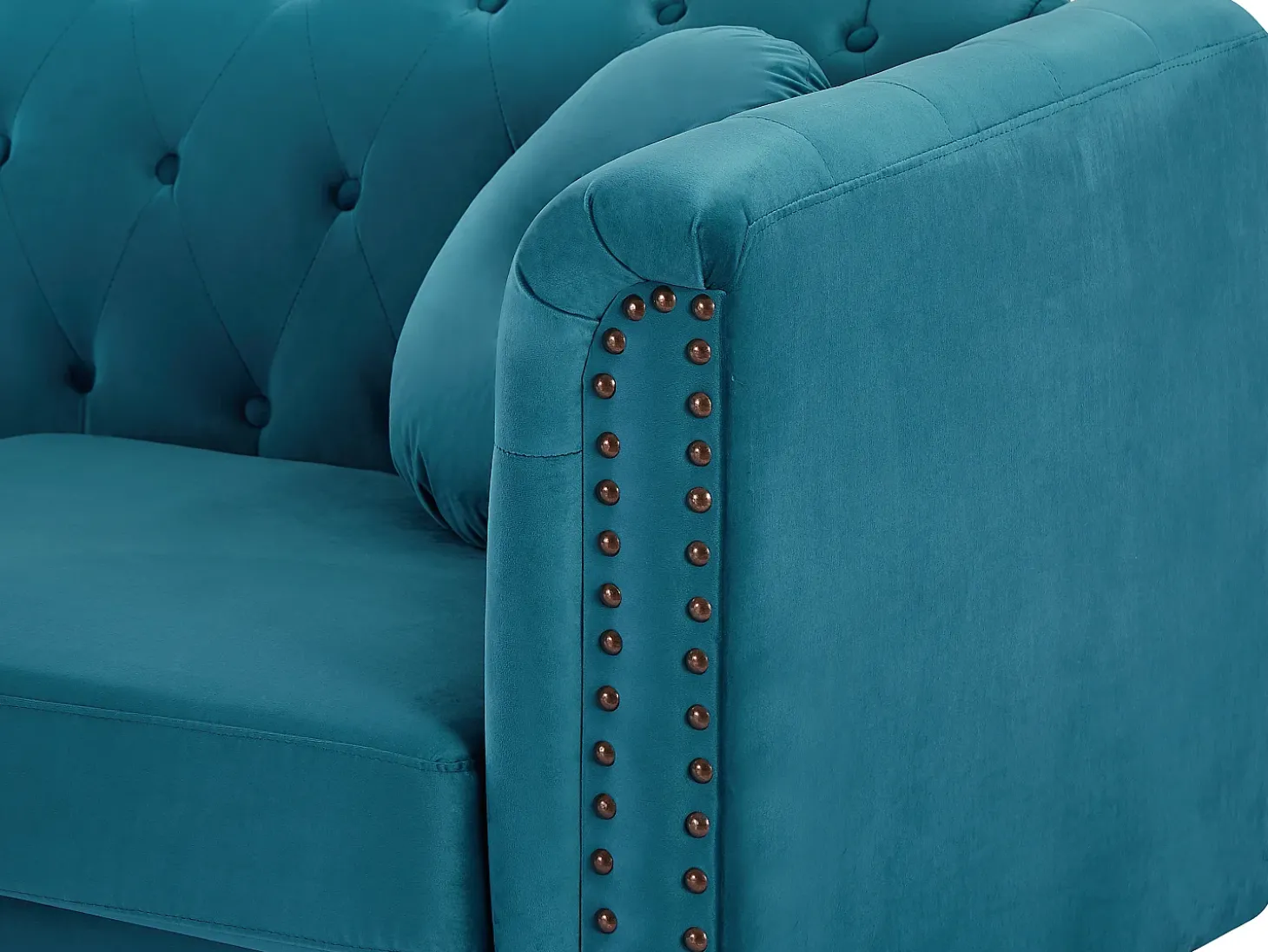 Sofá de 2 lugares em veludo azul-esverdeado estilo charme TURNER