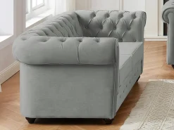 Sofá de 2 lugares em veludo cinza-claro CHESTERFIELD