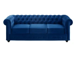 Sofá de 3 lugares em veludo azul real CHESTERFIELD