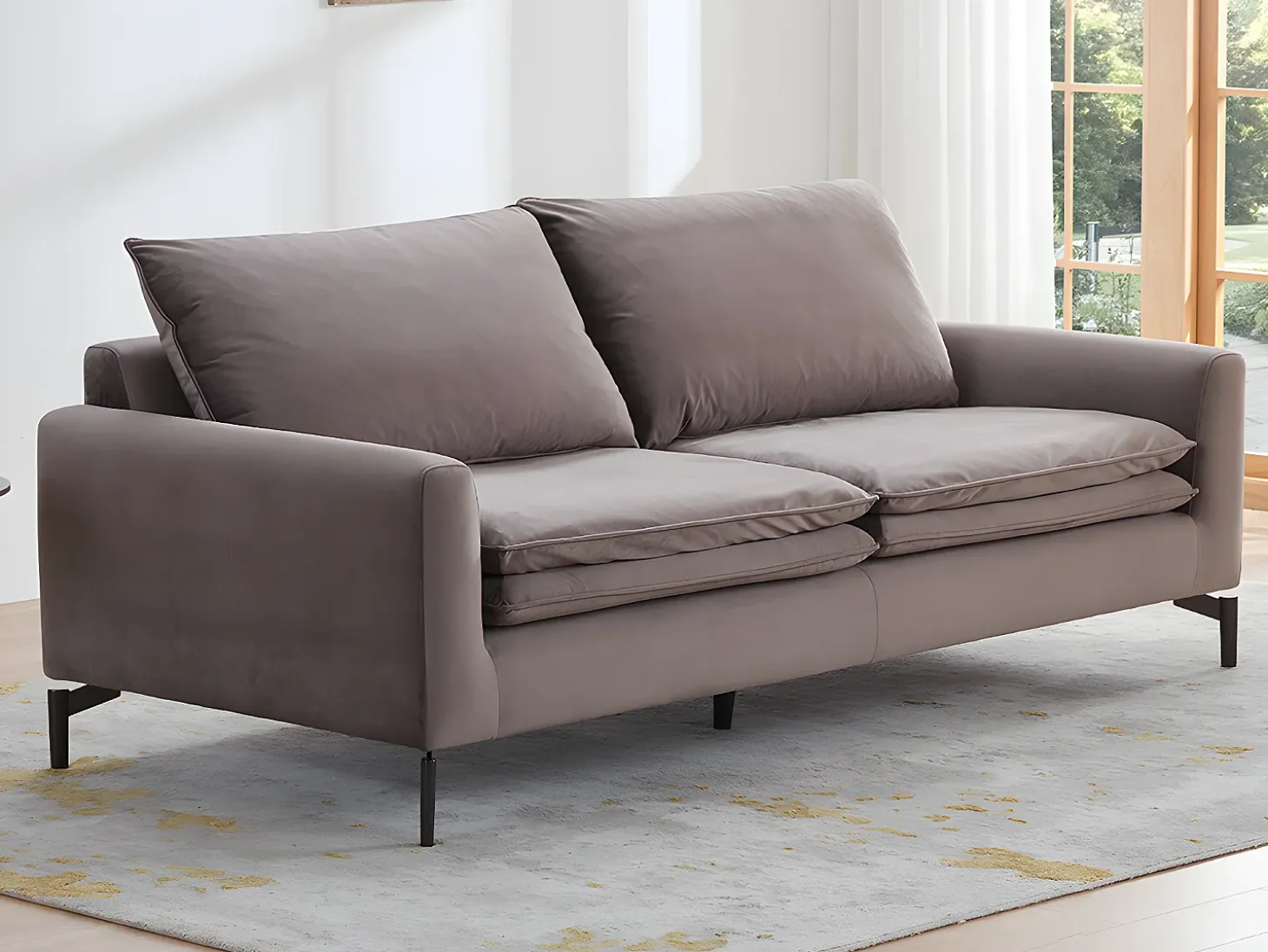 Sofá de 3 lugares em veludo taupe estilo contemporâneo - ISENA