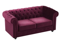 Sofá de 2 lugares em veludo de cor roxa CHESTERFIELD