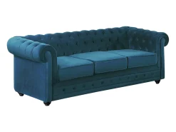Sofá de 3 lugares em veludo azul esverdeado CHESTERFIELD