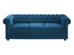 Sofá de 3 lugares em veludo azul esverdeado CHESTERFIELD