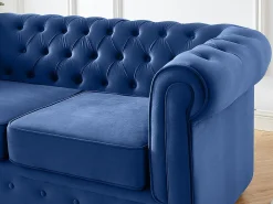 Sofá de 2 lugares em veludo azul real CHESTERFIELD