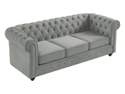 Sofá de 3 lugares em veludo cinzento prateado CHESTERFIELD
