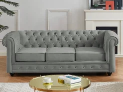 Sofá de 3 lugares em veludo cinzento prateado CHESTERFIELD