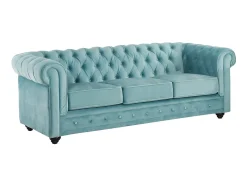 Sofá de 3 lugares em veludo azul pastel CHESTERFIELD