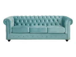 Sofá de 3 lugares em veludo azul pastel CHESTERFIELD