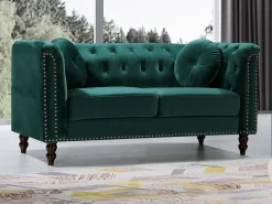 Sofá de 2 lugares em veludo verde-esmeralda estilo charme TURNER