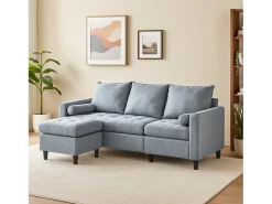 Sofá de 3 lugares em veludo cinza claro COVENTRY com pufe - Confortável, elegante e prático