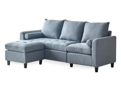 Sofá de 3 lugares em veludo cinza claro COVENTRY com pufe - Confortável, elegante e prático