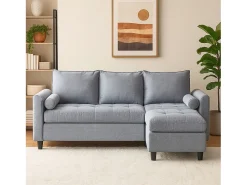 Sofá de 3 lugares em veludo cinza claro COVENTRY com pufe - Confortável, elegante e prático