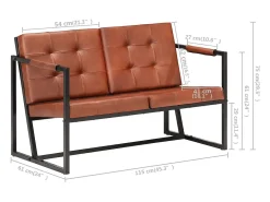 Sofá de 2 lugares para sala de estar decoração de interiores em couro de cabra genuíno marrom 02_0020608