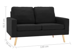 Sofá de 2 lugares para sala de estar sala de TV decoração de interiores tecido preto 02_0020831