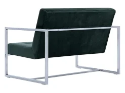 Sofá de 2 lugares para sala de estar decoração de interiores com braços verde escuro cromado e veludo 02_0020689