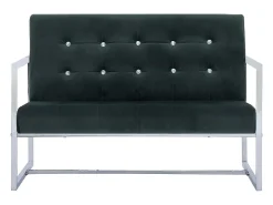 Sofá de 2 lugares para sala de estar decoração de interiores com braços verde escuro cromado e veludo 02_0020689