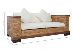Sofá de 2 lugares para sala de estar sala de TV ou decoração de interiores com almofadas em rattan natural marrom 02_0019492