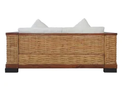 Sofá de 2 lugares para sala de estar sala de TV ou decoração de interiores com almofadas em rattan natural marrom 02_0019492