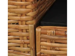 Sofá de 2 lugares para sala de estar sala de TV ou decoração de interiores com almofadas em rattan natural marrom 02_0019492