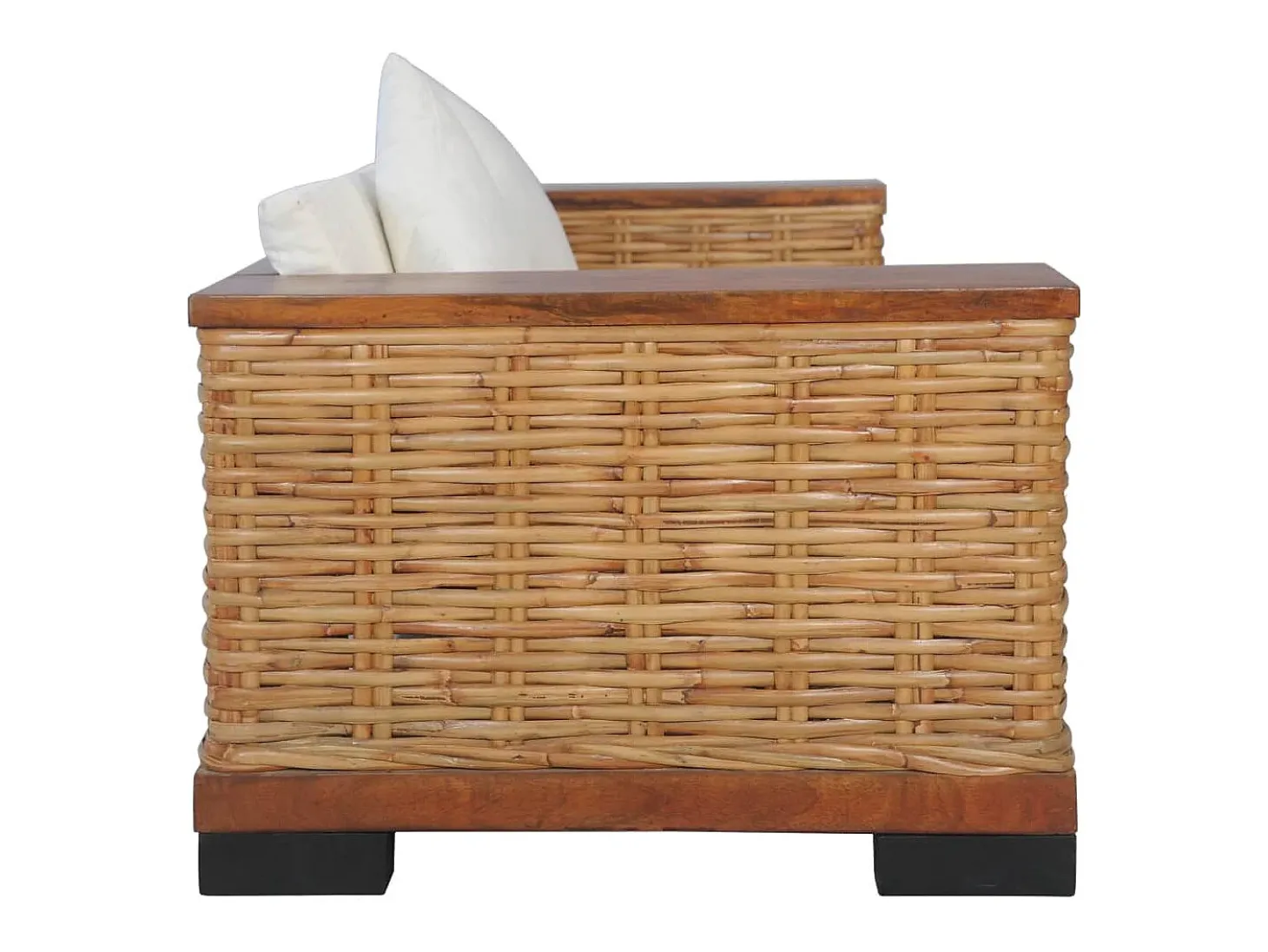 Sofá de 2 lugares para sala de estar sala de TV ou decoração de interiores com almofadas em rattan natural marrom 02_0019492