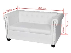 Sofá de 2 lugares para sala de estar decoração de interiores couro sintético branco 02_0020115